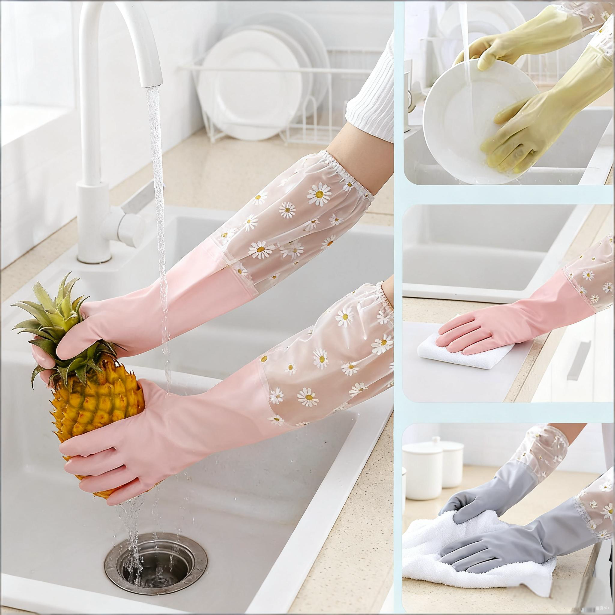 1 Pair Rubber Gloves Long Slee - Dish Glove Rubber avaliação e preço