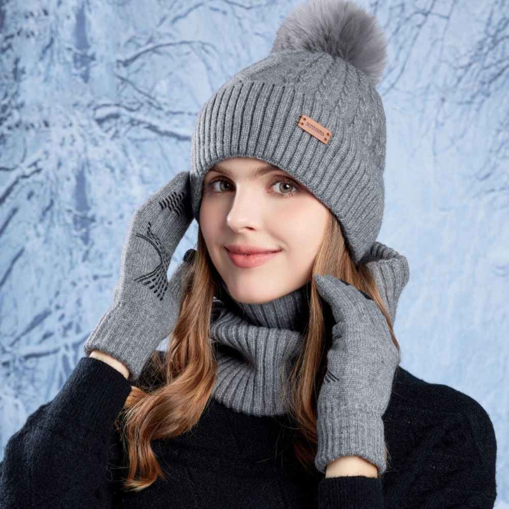 3pcs Hiking Solid Color Hat Sc - Wool Glove Lined avaliação e preço