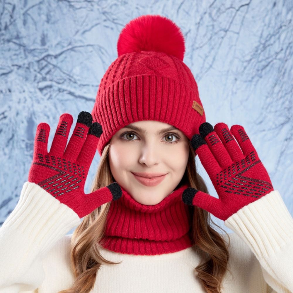3pcs Hiking Solid Color Hat Sc - Wool Glove Lined avaliação e preço