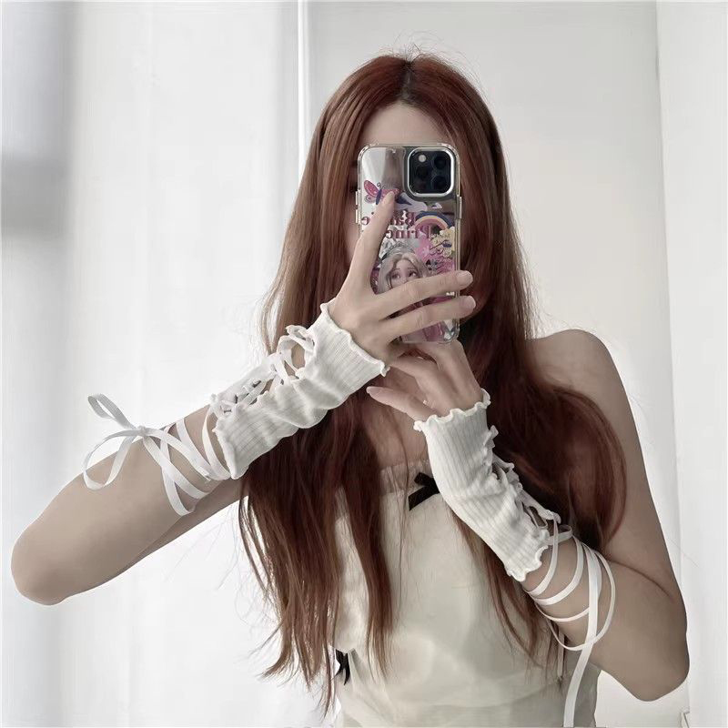 Women Lace‑Up Fingerless Arm S - Fingerless Glove Knit avaliação e preço