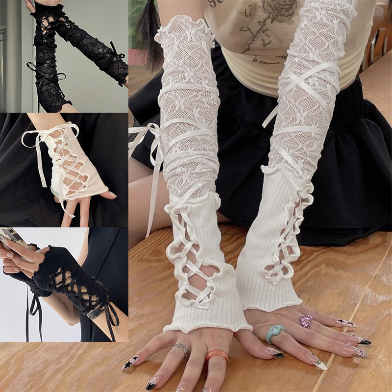 Women Lace‑Up Fingerless Arm S - Fingerless Glove Knit avaliação e preço