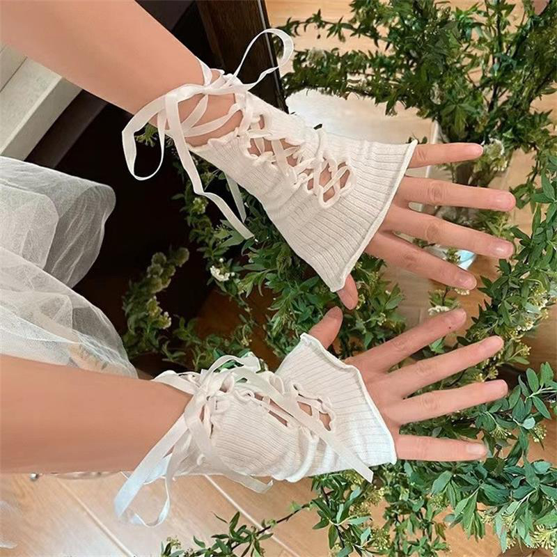 Women Lace‑Up Fingerless Arm S - Fingerless Glove Knit avaliação e preço