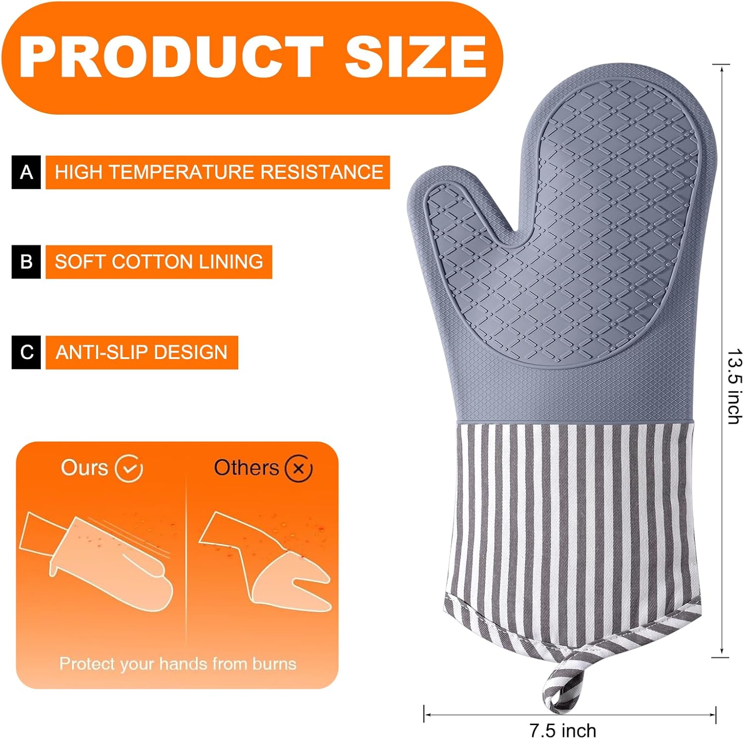 Silicone Oven Mitts, 500°F Hea - Oven Mitt Silicone avaliação e preço