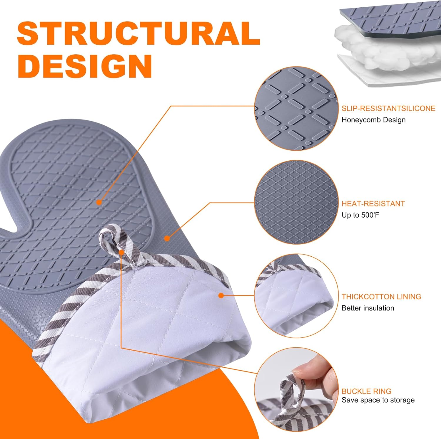 Silicone Oven Mitts, 500°F Hea - Oven Mitt Silicone avaliação e preço