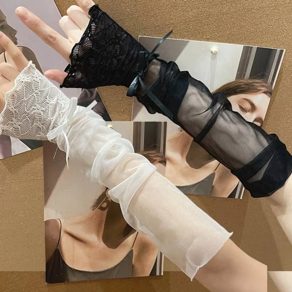 Y2K Lace Ruffle Mesh Gloves Sh - Fingerless Glove Knit avaliação e preço