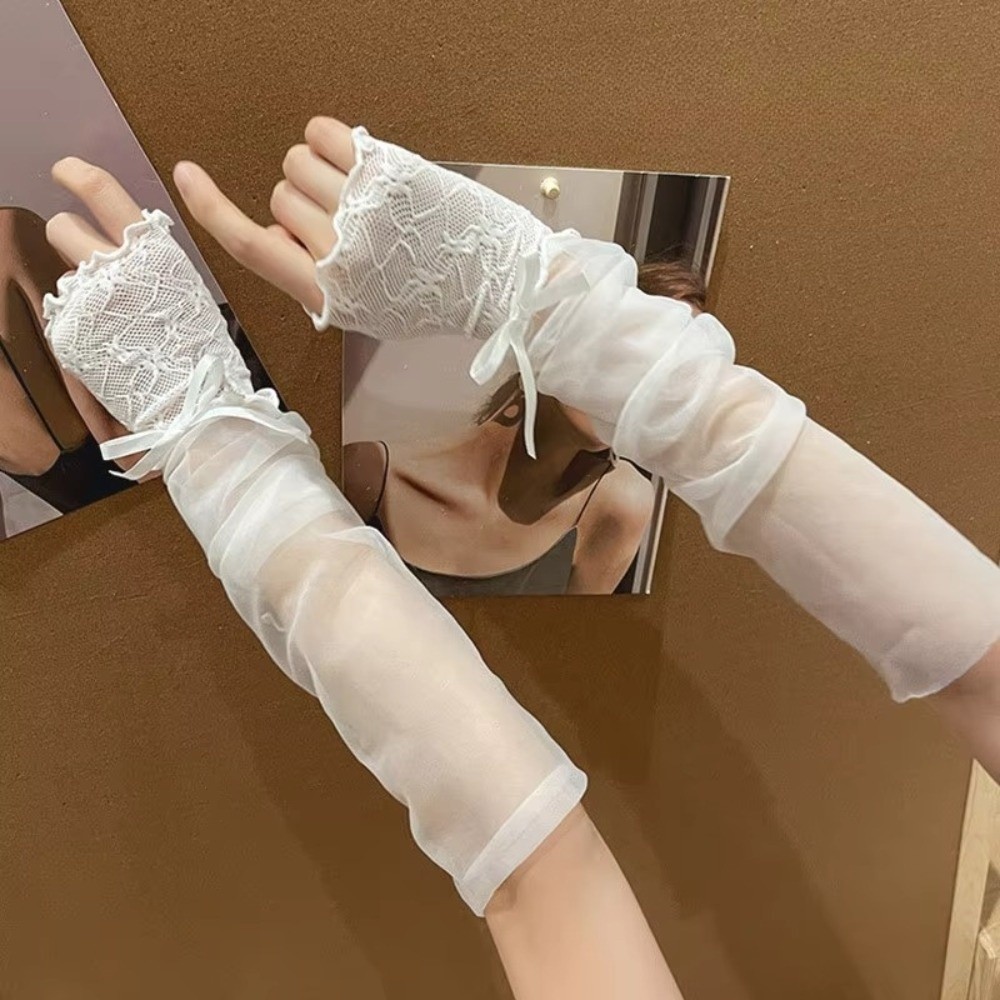 Y2K Lace Ruffle Mesh Gloves Sh - Fingerless Glove Knit avaliação e preço