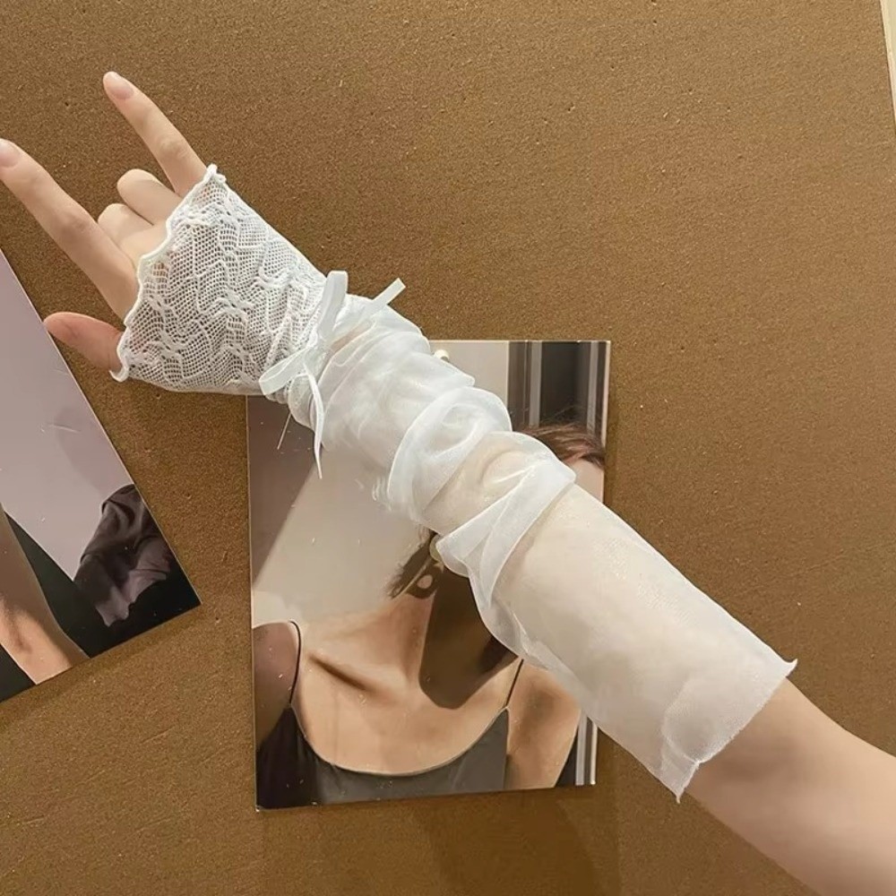 Y2K Lace Ruffle Mesh Gloves Sh - Fingerless Glove Knit avaliação e preço