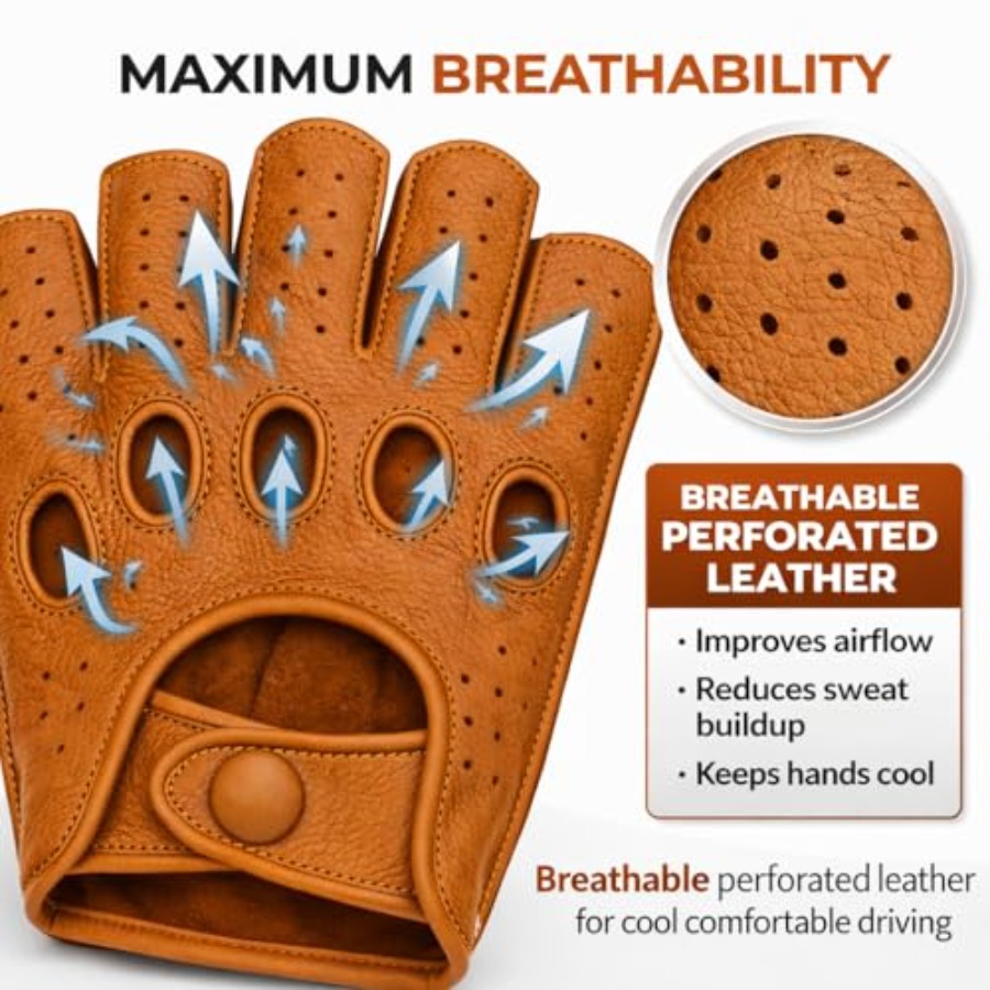 Mens fingerless leather drivin - Leather Driving Glove avaliação e preço
