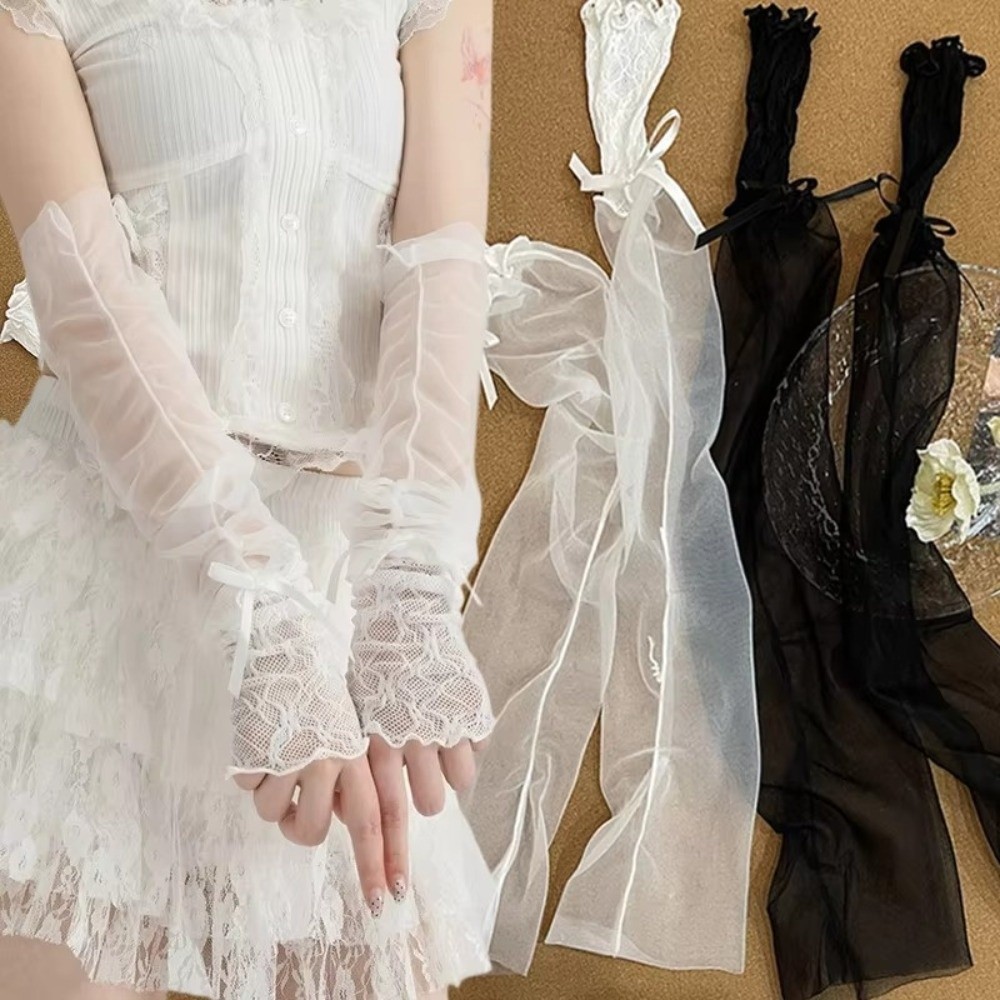 Harajuku Lace Ruffle Mesh Glov - Fingerless Glove Knit avaliação e preço