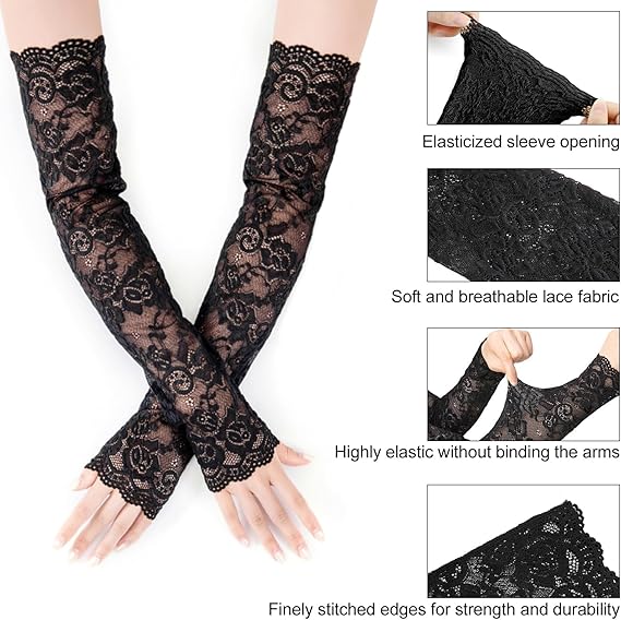 New 1Pair Sexy Lace Hollow-Out - Fingerless Glove Knit avaliação e preço