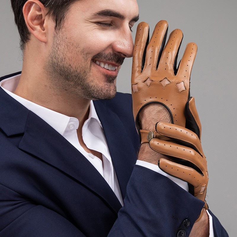 Men Leather Gloves Motorcycle  - Leather Driving Glove avaliação e preço