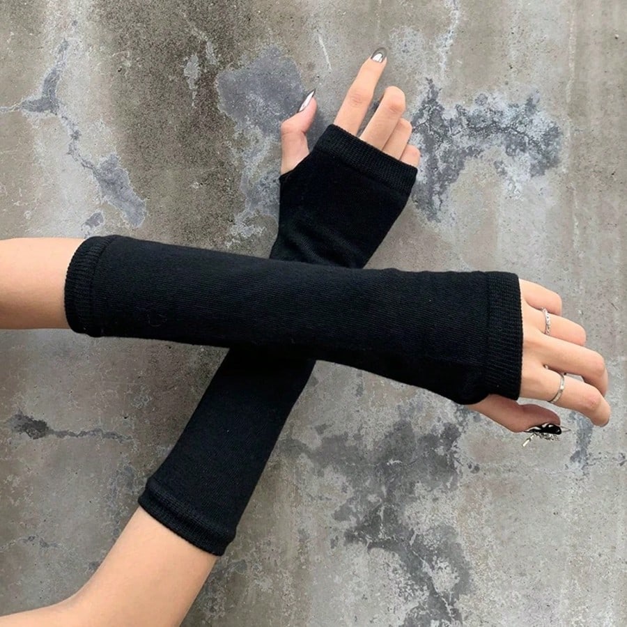 1 Pair Y2K Punk Striped Knitte - Fingerless Glove Knit avaliação e preço