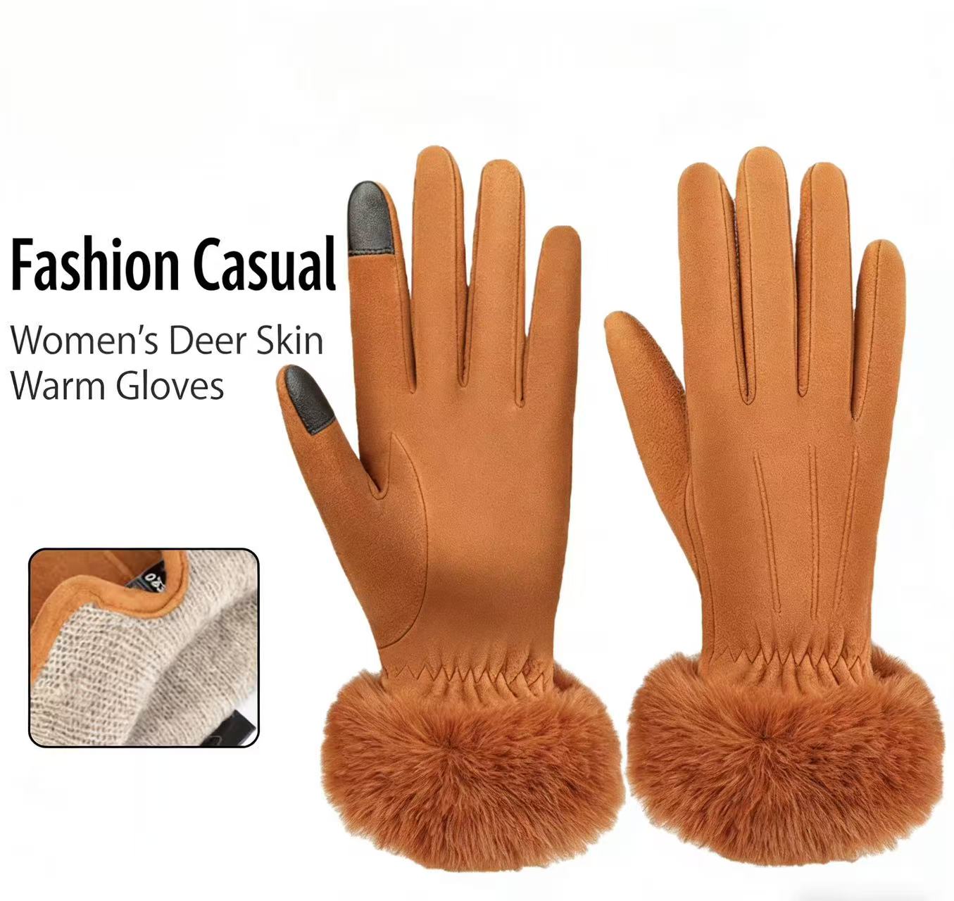 Women's Deerskin Warm Gloves A - Wool Glove Lined avaliação e preço