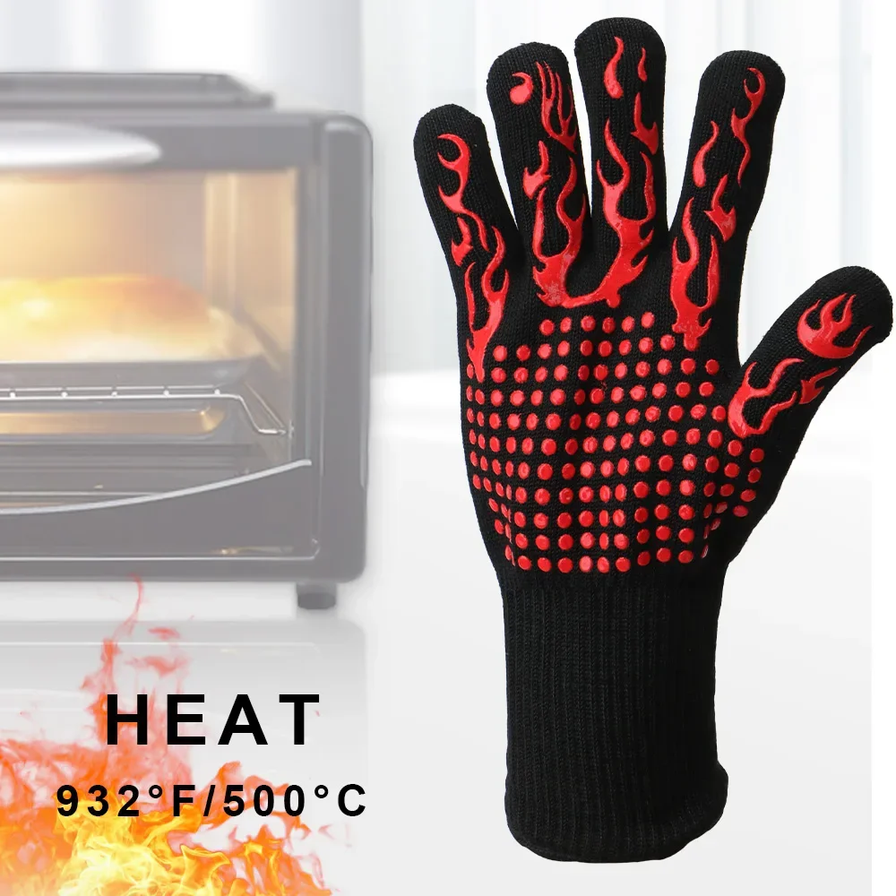 Flame Retardant Non-slip BBQ F - Oven Mitt Silicone avaliação e preço