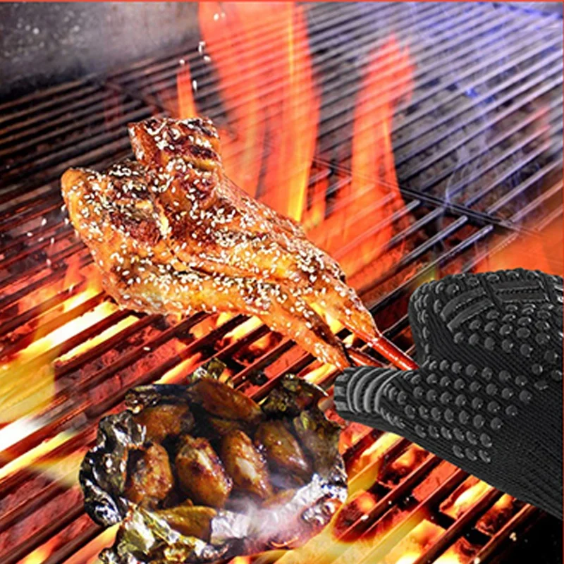 Flame Retardant Non-slip BBQ F - Oven Mitt Silicone avaliação e preço