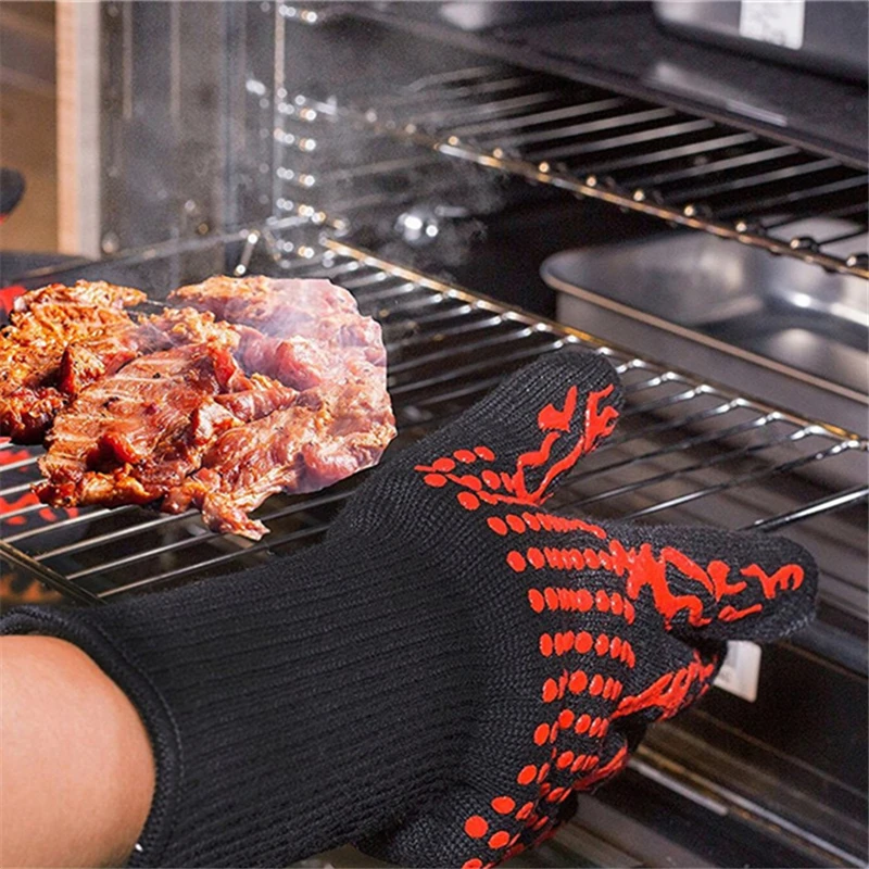 Flame Retardant Non-slip BBQ F - Oven Mitt Silicone avaliação e preço