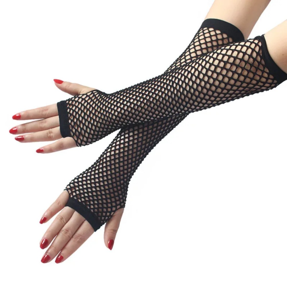 Women Neon Fishnet Long Finger - Fingerless Glove Knit avaliação e preço