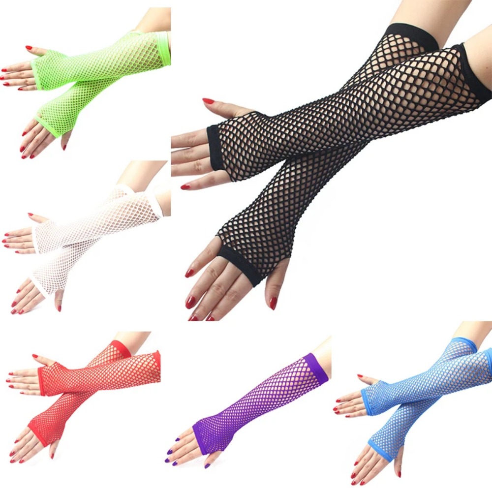 Women Neon Fishnet Long Finger - Fingerless Glove Knit avaliação e preço