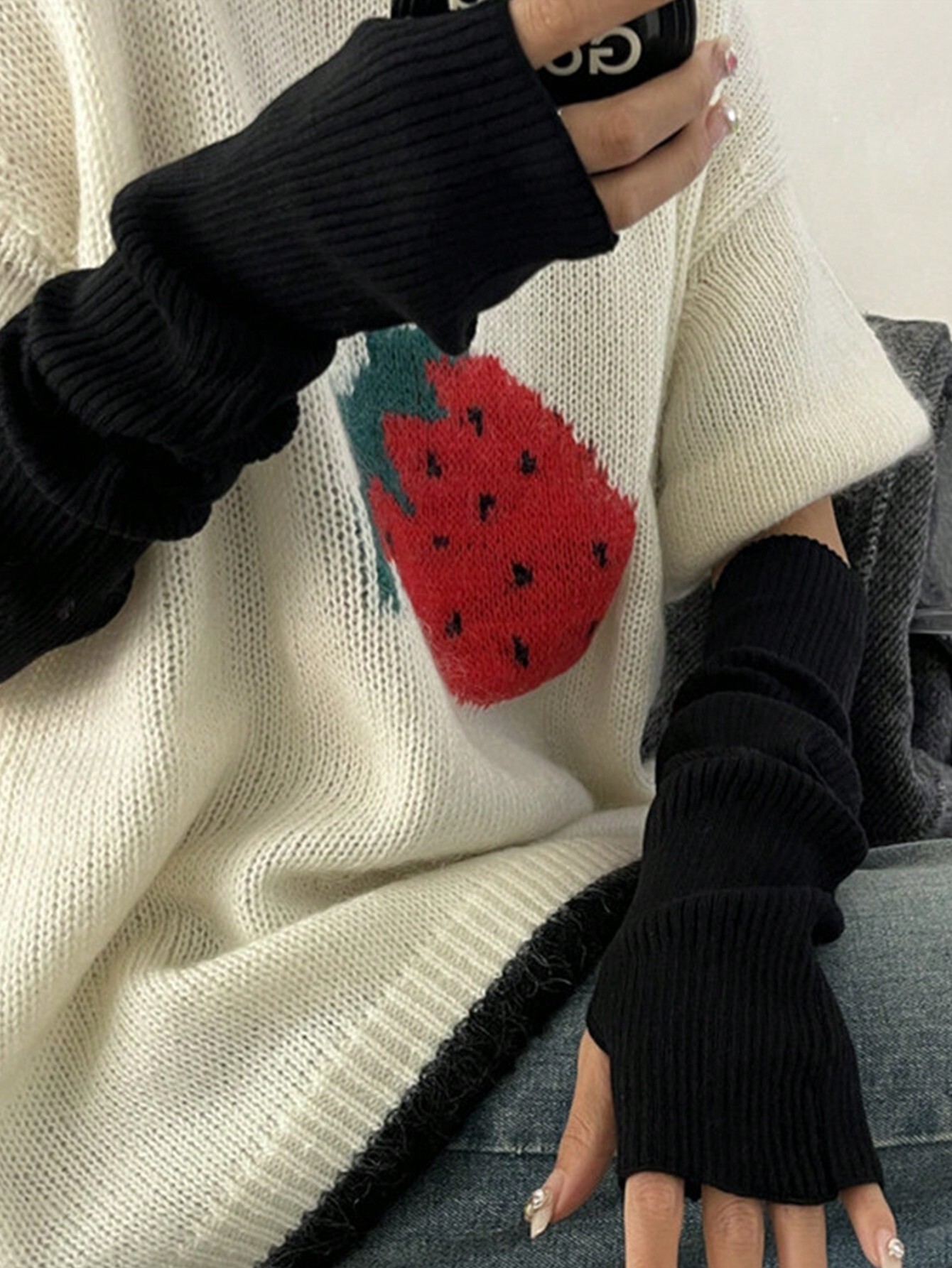 Black Fingerless Knitted Glove - Fingerless Glove Knit avaliação e preço