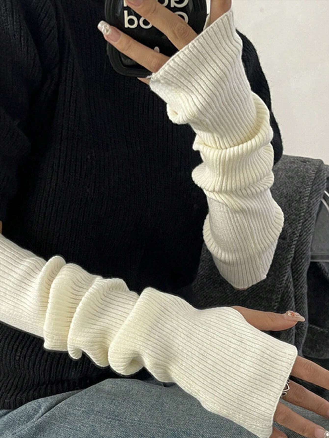 Black Fingerless Knitted Glove - Fingerless Glove Knit avaliação e preço