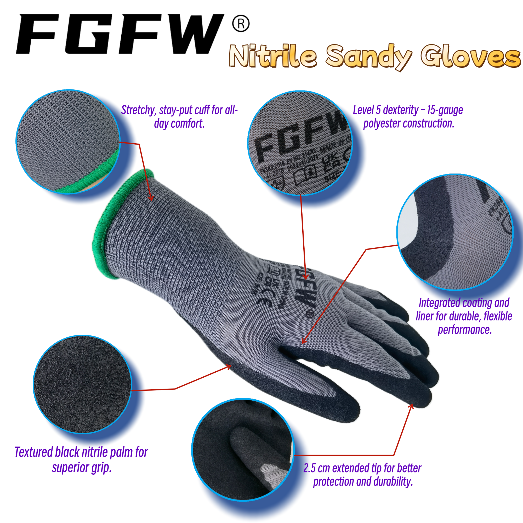 FGFW 10 Pairs Gray Nitrile San - Nitrile Mechanic Glove avaliação e preço