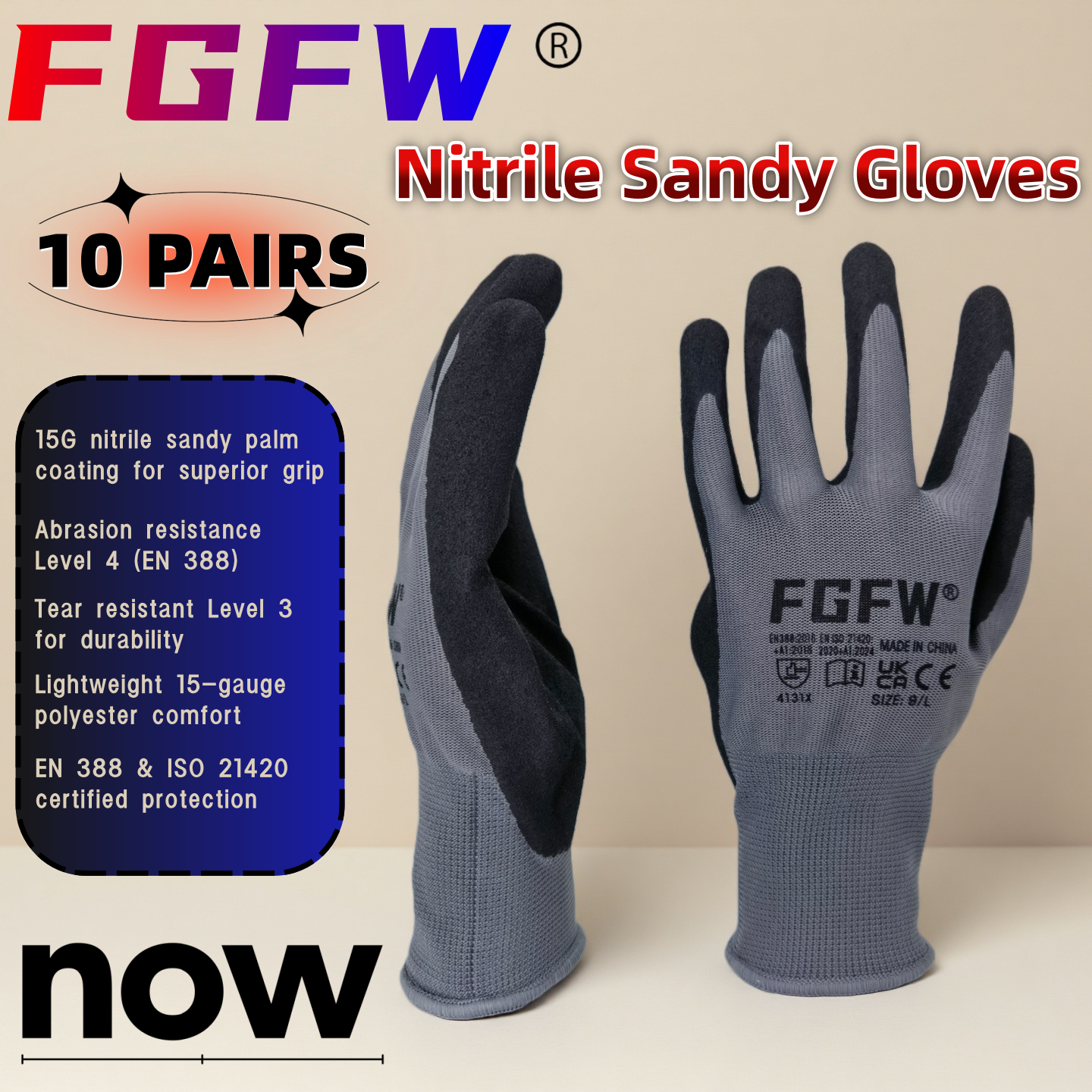 FGFW 10 Pairs Gray Nitrile San - Nitrile Mechanic Glove avaliação e preço