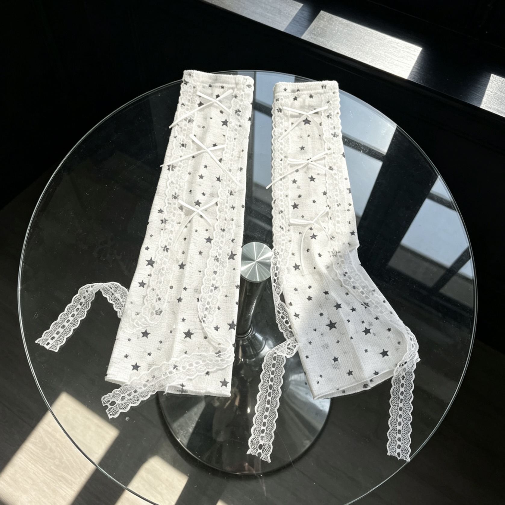 Kawaii Star Print Lace Arm Sle - Fingerless Glove Knit avaliação e preço