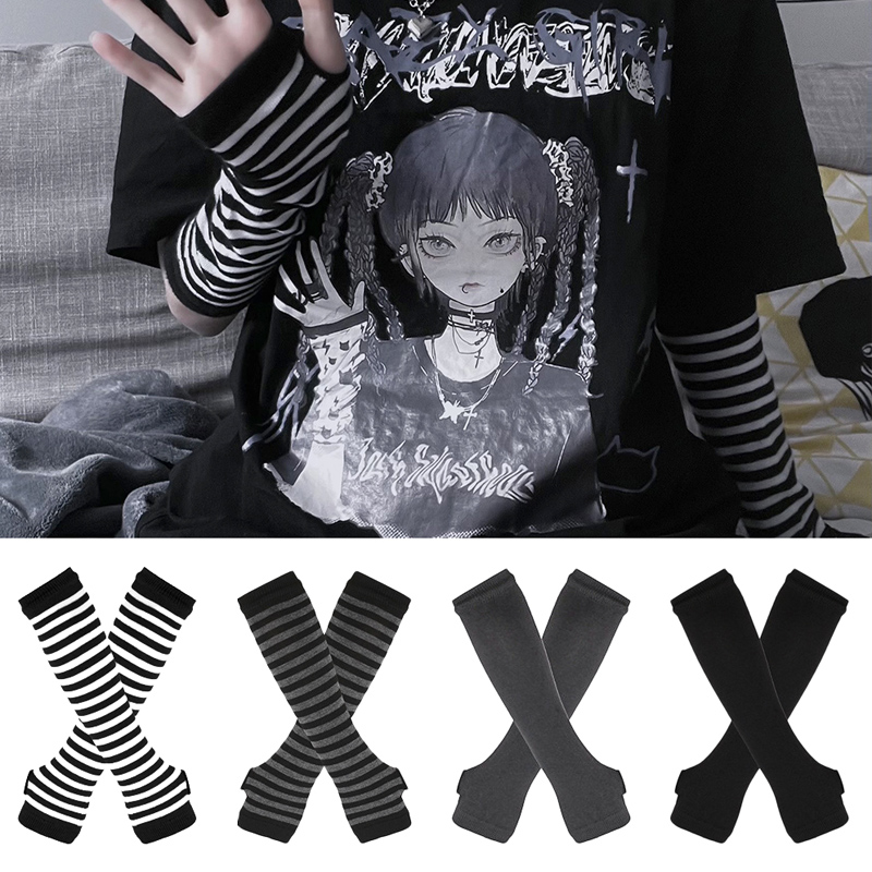 Women Long Sleeve Gothic Strip - Fingerless Glove Knit avaliação e preço