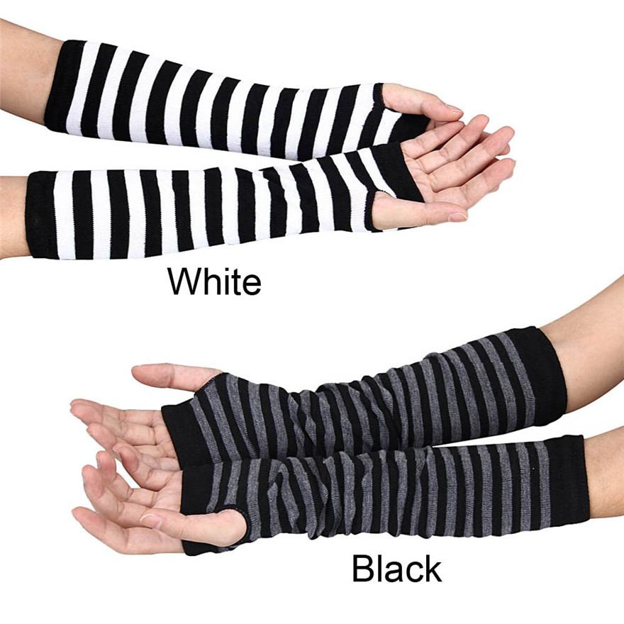 Women Long Sleeve Gothic Strip - Fingerless Glove Knit avaliação e preço
