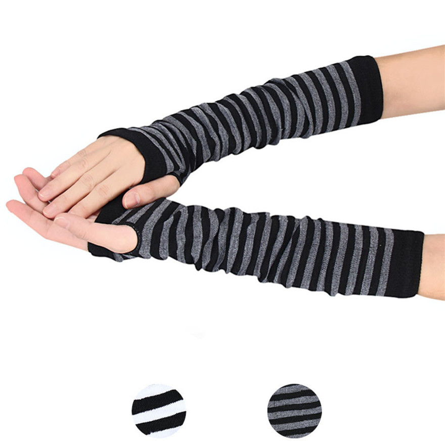 Women Long Sleeve Gothic Strip - Fingerless Glove Knit avaliação e preço