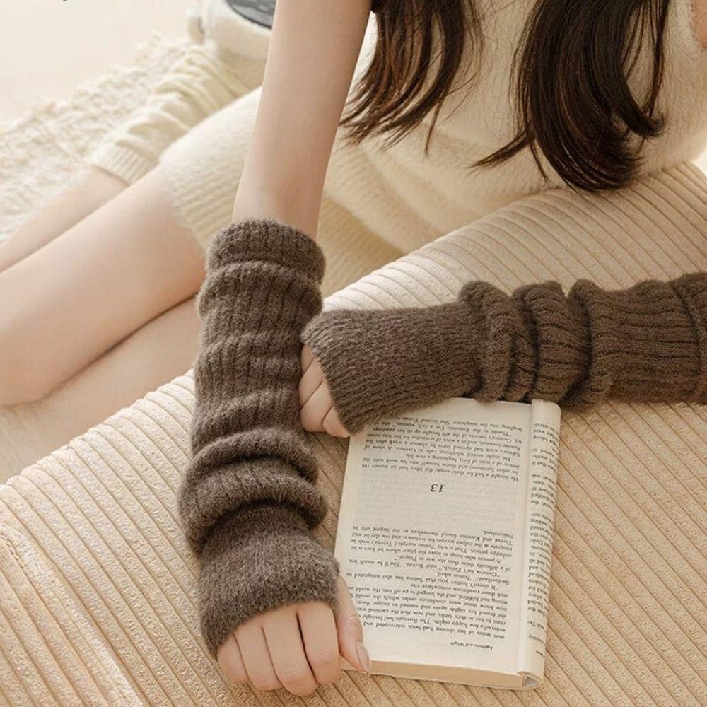 Mink Fleece Winter Women Knitt - Fingerless Glove Knit avaliação e preço